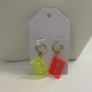 Huggie Hoop Leverback Earrings with Cassette tape drop charms 24K Gold Plated